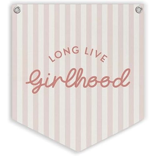 Lacama Girls Room Decor, Long Live Girlhood Linen Banner Hanging Flag Retro Pink Banner for Nursery Playroom Wall Decor for Kids Bedroom Dorm Toddler Decorations Trendy Room Decor 12.4x14 in