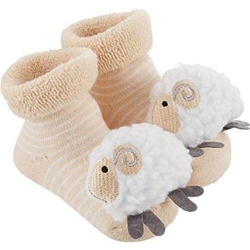 Stephan Baby Rattle Socks, Stripey Cream and White Lambs, Fits 3-12 Months