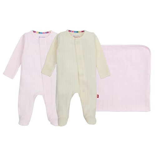 magnetic me Goodnight Baby Gift Set | Magnetic Footie Pajamas & Blanket | Baby Shower Gift for Newborns, Cotton Candy Pointelle, 3-6M