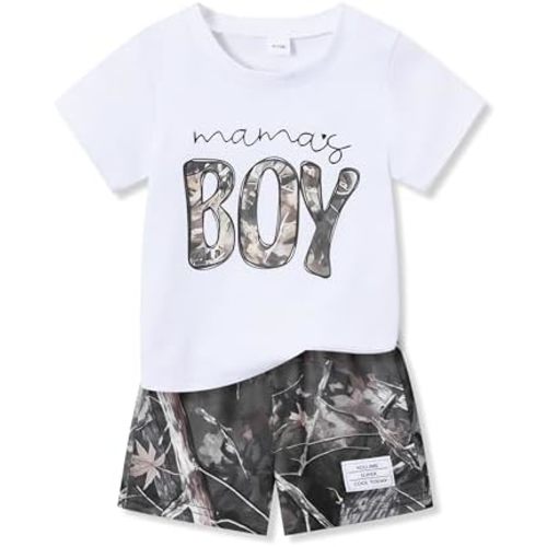 Toddler Baby Boy Clothes Summer Clothes Letter Print T-shirt Tops & Camouflage Shorts Set 9 Months-3T Outfits