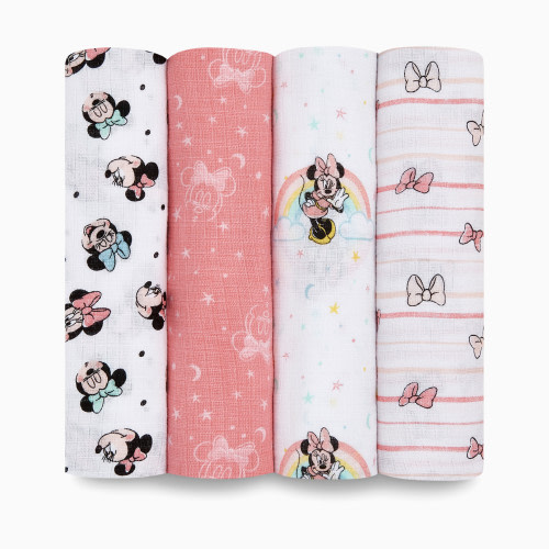 Disney Essentials Cotton Muslin Swaddles (4 Pack) - Minnie Rainbows