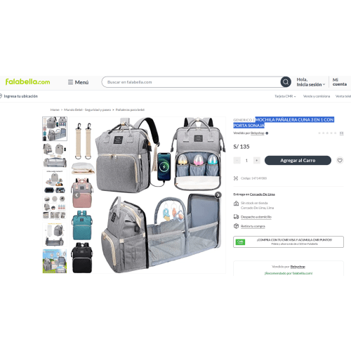 MOCHILA PAÑALERA CUNA 3 EN 1 CON PORTA SONAJA