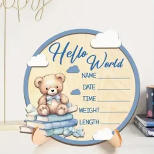 1 Pc Hello World Wooden Birth Announcement Board – Baby milestone plaque, Decorative plaque, vintage plaque decoration, to record date, weight and length, bear design with stand, newborn keepsake and nursery décor gift, Home Decor Gifts - TikTok Shop