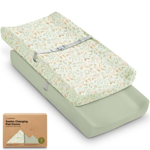 KeaBabies 2pk Soothe Changing Pad Covers for Girl, Boy, Organic Soft Cotton Contoured Diaper Changing Table Pad Covers