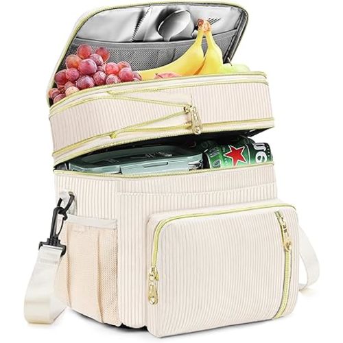 Lunch Box & Lunch Bag for Women, Large Insulated Adult Lunch Box Leakproof Lunchbox Cooler Bag for Work Picnic Beach,16L, Cream