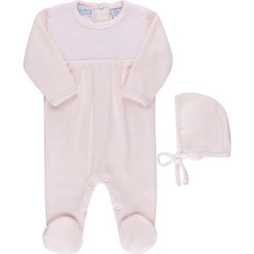 Smocked Yoke Cotton Velour Footie & Hat Set, Newborn