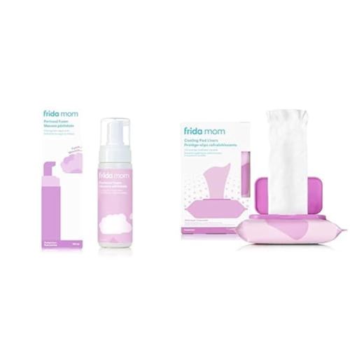 Frida Mom Witch Hazel Perineal Healing Foam and Witch Hazel Perineal Cooling Pad Liners for Postpartum Care, Hospital Bag Essentials for Pain Relief After Birth