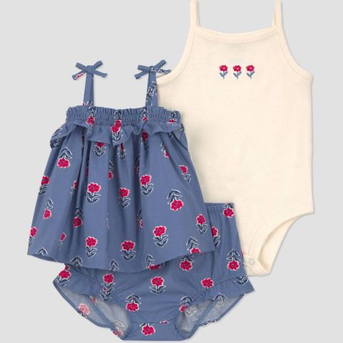 Carter's Just One You® Baby Girls' 3pc Floral Tank Top with Bodysuit and Bloomer Set - Blue/Ivory/Red 9M