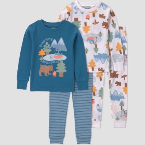 Carter's Just One You® Baby Boys' 4pc Long Sleeve Wilderness Printed Cotton Pajama Set - Blue/White 18M