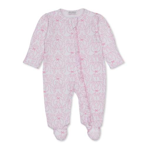 Delicate Blooming Bows Pink Zip Footie, newborn size