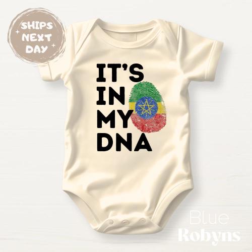 Ethiopia Flag Shirt It’s In My DNA Ethiopian Baby Bodysuit Cute Ethiopian Tshirt Cute Baby Shower Gift for Ethiopian Family Matching Tshirt