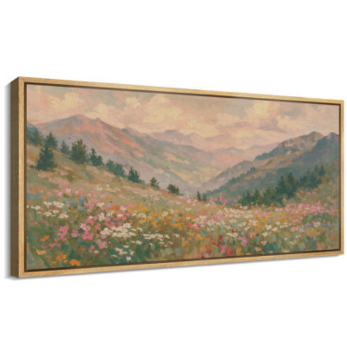 IDEA4WALL Colorful Mountain Valley Wildflower Landscape Wall Decor Extra Large Pictures Framed Canvas Print Wall Art | Wayfair