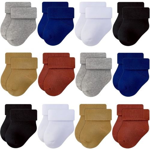 RATIVE Newborn Baby Socks 0-6,6-12 Months Terry Turn Cuff Socks for Boys Girls