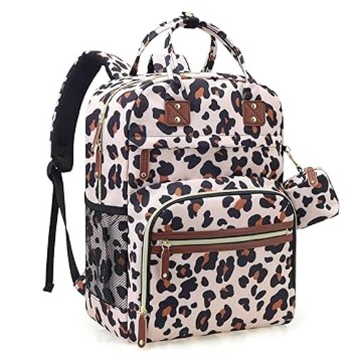 Tuwubi Diaper Bag Backpack, Baby Essentials Travel Tote Bag, Multi function Waterproof Backpacks, Travel Essentials with Stroller Straps & Pacifier Case - Leopard Print