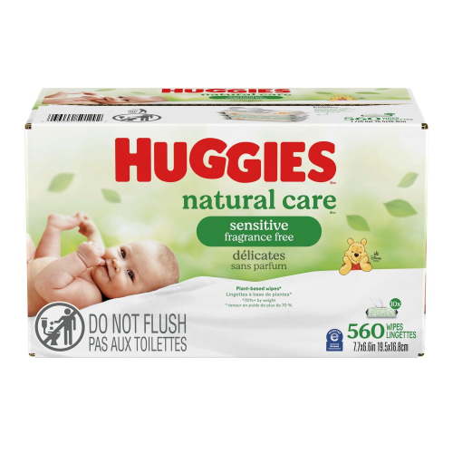 Lingettes pour bébés Huggies Natural Care pour peau sensible, NON PARFUMÉES, 10 emballages à couvercle rabattable, total de 560 lingettes 560 lingettes - Walmart.ca