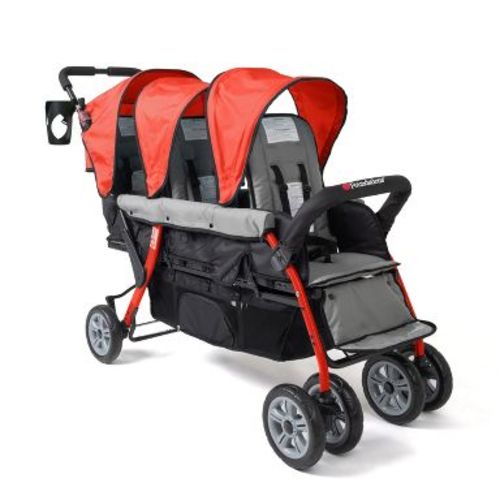 Gaggle by Foundations Compass 3 Seat Stroller, Lightweight Tandem Triple Stroller, Easy Fold, Red
