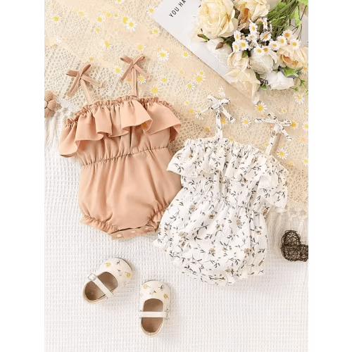 2pcs pack baby girl bodysuit shoulder romper floral print - Temu