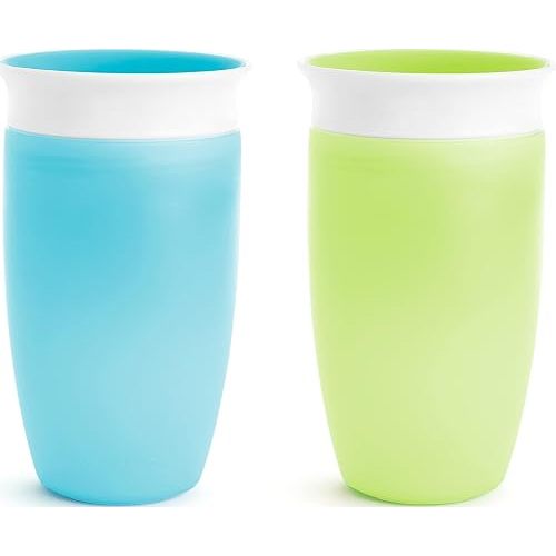 Munchkin Sippy Cups for Toddlers 1-3, Spill Proof Miracle 360 Cup, 10 Ounce, 2 Pack, Green/Blue