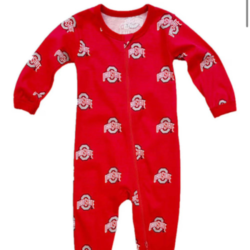 Wes and Willy Ohio State Buckeyes Baby Red All Over Footie Romper Pajamas - 42150902
