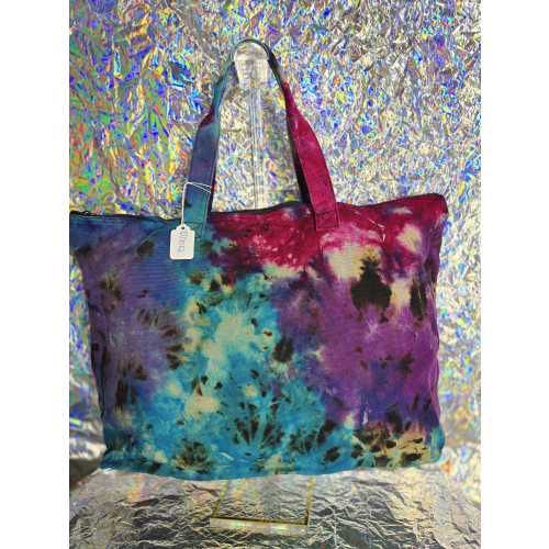 Reverse Tie Dye Zippered Overnight Bag: Handmade Travel Duffel