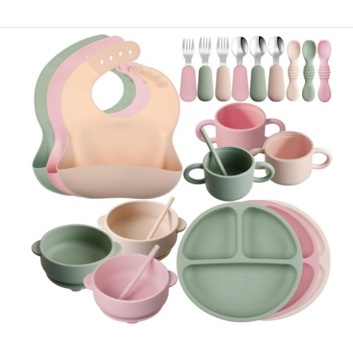 Yinder 24 Pack Silicone Baby Feeding Set, Baby Led Weaning Set, Pastel