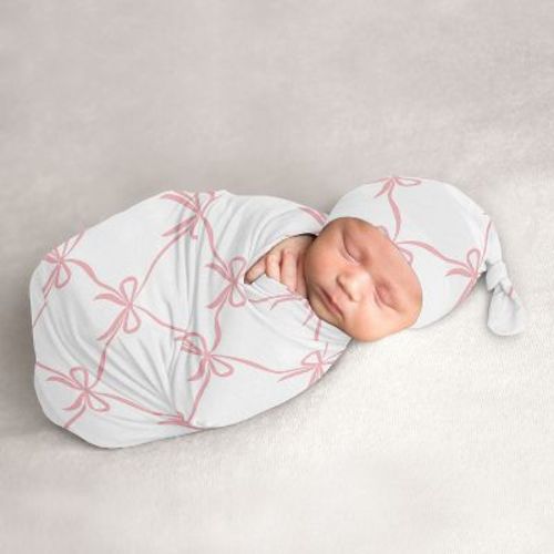 Sweet Jojo Designs Girl Baby Cocoon and Beanie Hat Swaddle Wrap Ballerina and Ballet Bows Pink and White 2pc