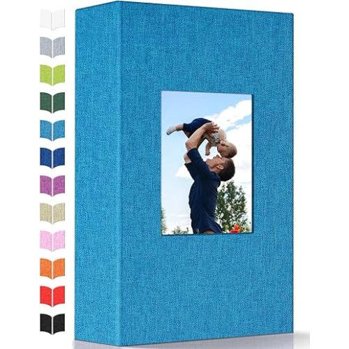 Photo Album 4x6 with 300 Pockets,Slip-in Picture Albums,Linen Cover Memory Book with Front Window,White Page Vertical Photo Book for Wedding,Family,Anniversare,Baby,Vacation