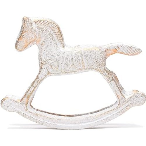 BRASSTAR Cast Iron Rocking Horse Statue White Garden Home Office Desk Decor Paperweight Animal Collection Figurine TQGJPT502
