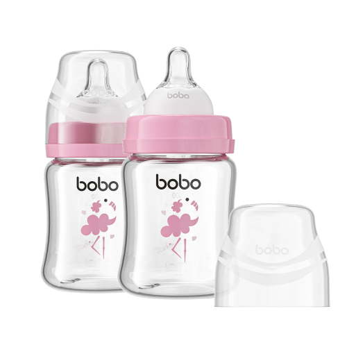 YOHKOH 5 oz Newborn Glass Baby Bottle Set,Wide-Neck,Slow Flow,for 0 m+,Red/2 Pk