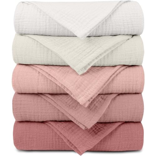 Muslin Receiving Blankets 5 Pack, Soft Swaddle Wraps for Newborn Babies