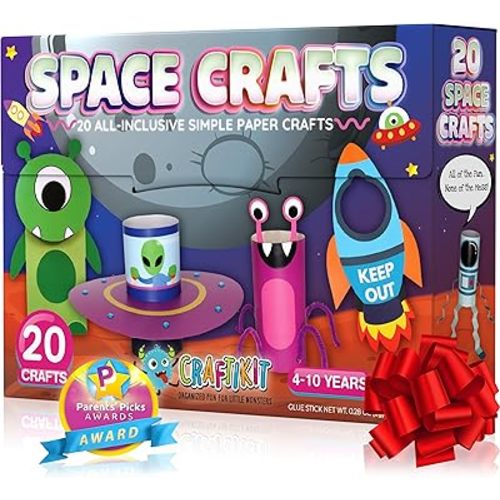 Craftikit® 20 Space Arts & Crafts for Kids - All-Inclusive Fun Toddler Craft Kit, Ages 3-10, Galaxy-Themed Activities
