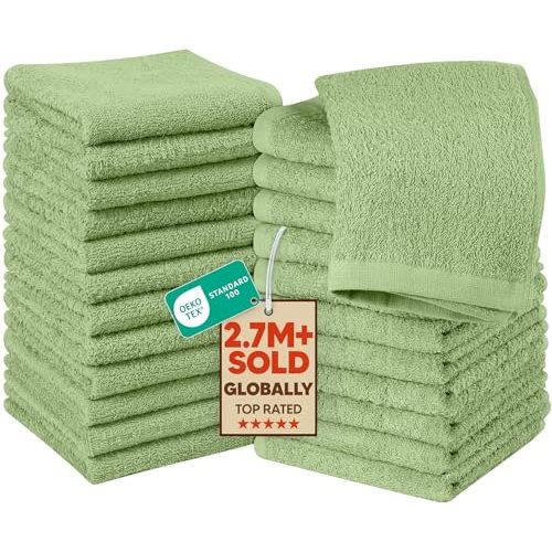 Utopia Towels 24 Pack Washcloths, 12x12 in, 100% Cotton, Sage Green | Premium 100% Ring Spun Cotton Face Cloths - Highly Absorbent, Fast Drying Soft Feel Fingertip Towels for Daily Use