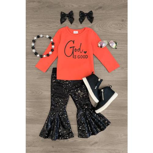 "God Is Good" Sequin Bell Bottom Set