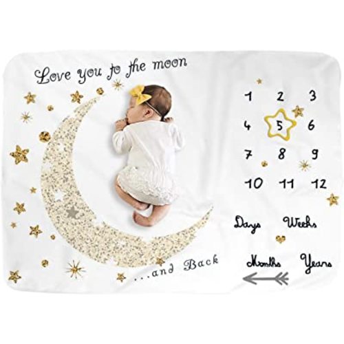 Baby Monthly Milestone Blanket for Boy and Girl,Monthly Blanket for Baby Pictures,Baby Photo Blanket for Newborn (Golden Moon, 40" x 60")
