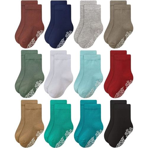 RATIVE Non Skid Anti Slip Crew Socks With Grips for Baby Infant Toddlers Kids Boys