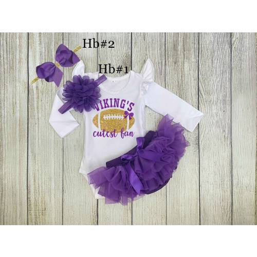 Baby Girl Vikings Outfit – Purple and Gold Glitter, Tutu and Headband