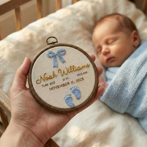 Personalized Baby Birth Announcement Embroidery Hoop, Newborn Name Hoop, Nursery Decor Gift, Baby Shower Gift, Baby Name Announcement Sign
