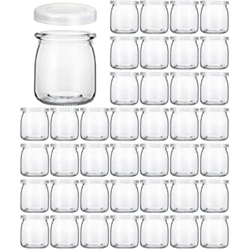 KAMOTA Glass Jars, 40 PACK 6 oz Clear Yogurt Jars With PE Lids, Glass Pudding Jars Yogurt Jars Ideal for Jam, Honey, Wedding Favors, Shower Favors(200ml)