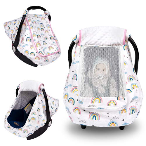 Beavtaens 3-in-1 Baby Car Seat Cover, Winter Infant Carseat Canopy, Soft & Breathable, White