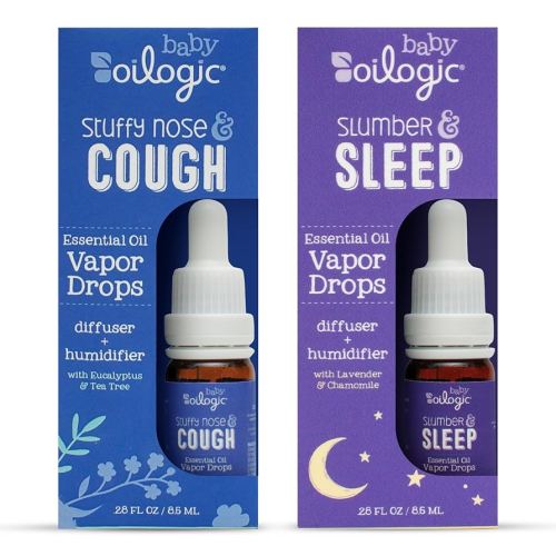Oilogic Baby Essential Oil Vapor Drops for Diffuse & Humidifier, 2-Pack Set with Stuffy Nose & Cough + Slumber & Sleep - Baby Aromatherapy Oil is Safe for Babies, Kids & Toddlers