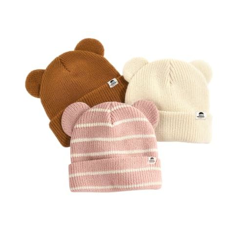 FURTALK Baby Beanie with Bear Ear Warm Knit Winter Hat for Infant Toddlers | Soft Premium Acrylic Fabric, Skin-Friendly, Double-Knit Warmth for Ears, Adorable Bear Ear Design, Grow-with-Me 2 Sizes