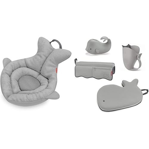 Skip Hop Moby Baby Bath Tub and 4-Piece Bath Essentials Set, Grey