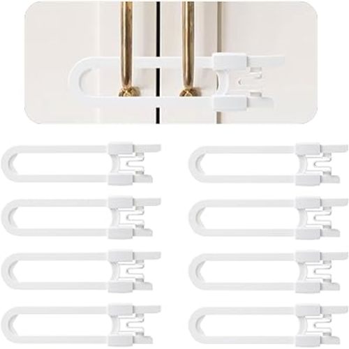 8 Pack Baby Sliding Cabinet Locks - Safeasy Adjustable U Shaped Child Safety Locks,Childproof Latches for Kitchen Bathroom Storage Cupboards Doors, Handles and Knobs (white, 8)