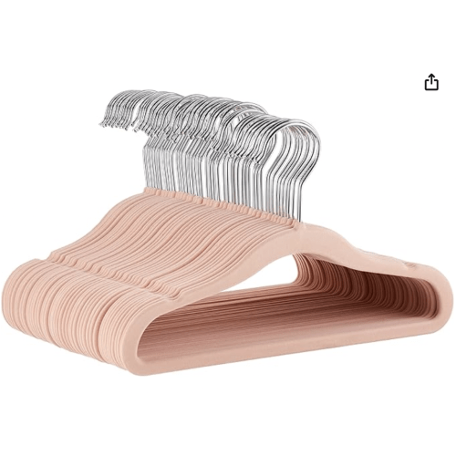 Amazon Basics Velvet, Non-Slip Clothes Hangers for Infants & Toddlers Pack of 50, Blush
