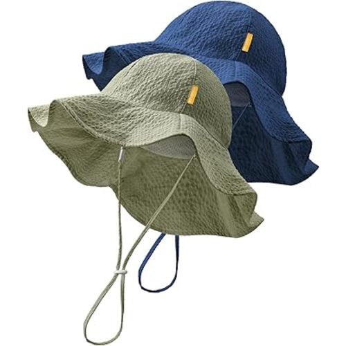 HONGTEYA Baby Sun Hat Toddler Girl Beach Hat Adjustable Outdoor Summer Hat UPF 50+ Sun Protection Wide Brim Infant Kids