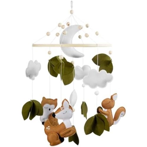 FEISIKE Baby Mobile for Cirb, Woodland Animals Theme Bassinet Baby Nursery Mobiles for Boys and Girls, Squirrel Crib Mobile Hanger for Infant Bedroom Hanging Decoration