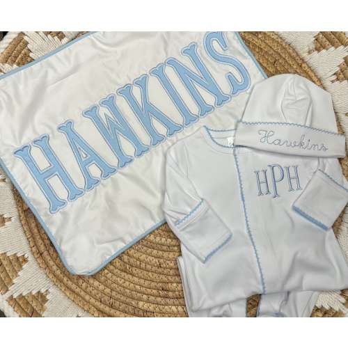 Newborn Keepsake coming home outfit Baby boy personalized monogram footie for hospital