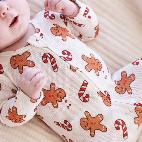 Christmas Bamboo Waffle Zipper Footies