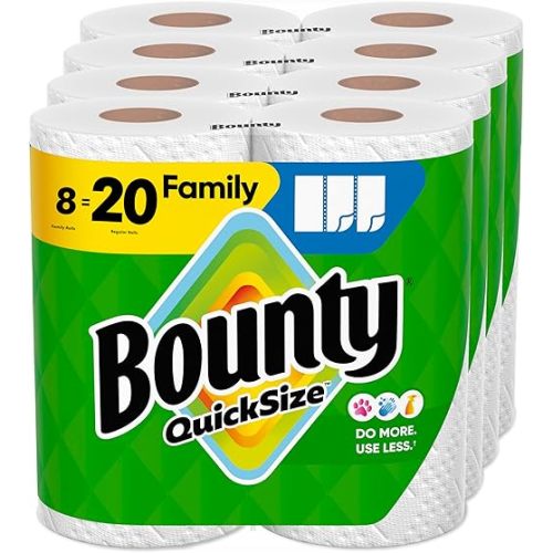 Bounty Quick Size Paper Towels, White, 8 Family Rolls = 20 Regular Rolls (Packaging May Vary)