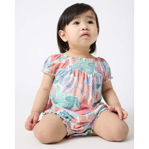 Shoreline Blooms Smocked Bubble Romper | Little Sleepies